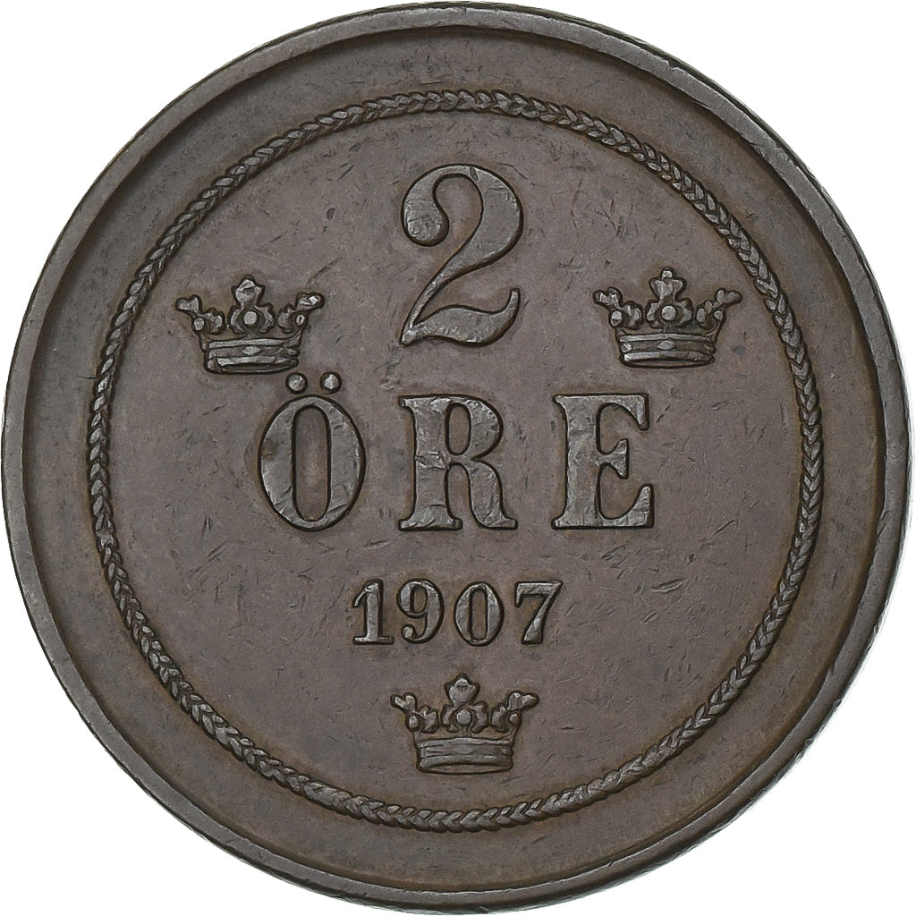 Schweden, Oscar II, 2 Öre, 1907, Bronze, SS+, KM:769
