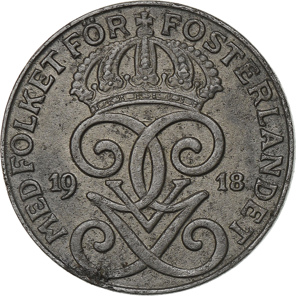 Sweden, Gustaf V, 2 Öre, 1918, Iron, EF(40-45), KM:790