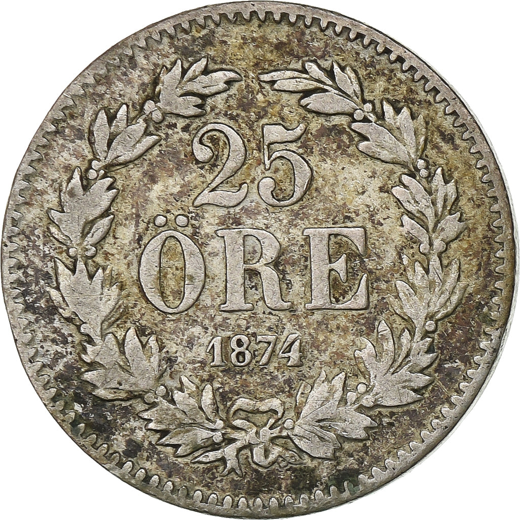 Sweden, Oscar II, 25 Öre, 1874, Silver, EF(40-45), KM:739