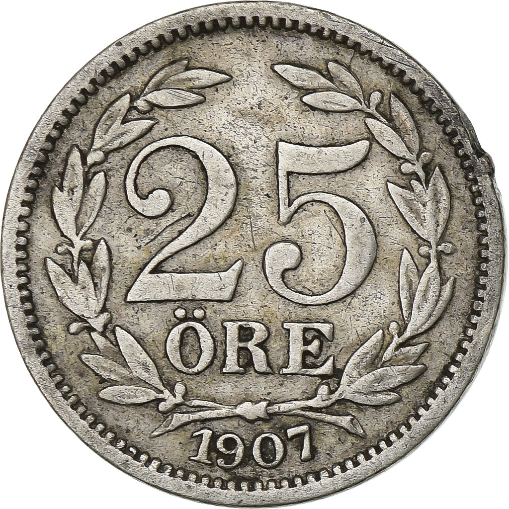 Sweden, Oscar II, 25 Öre, 1907, Silver, EF(40-45), KM:775