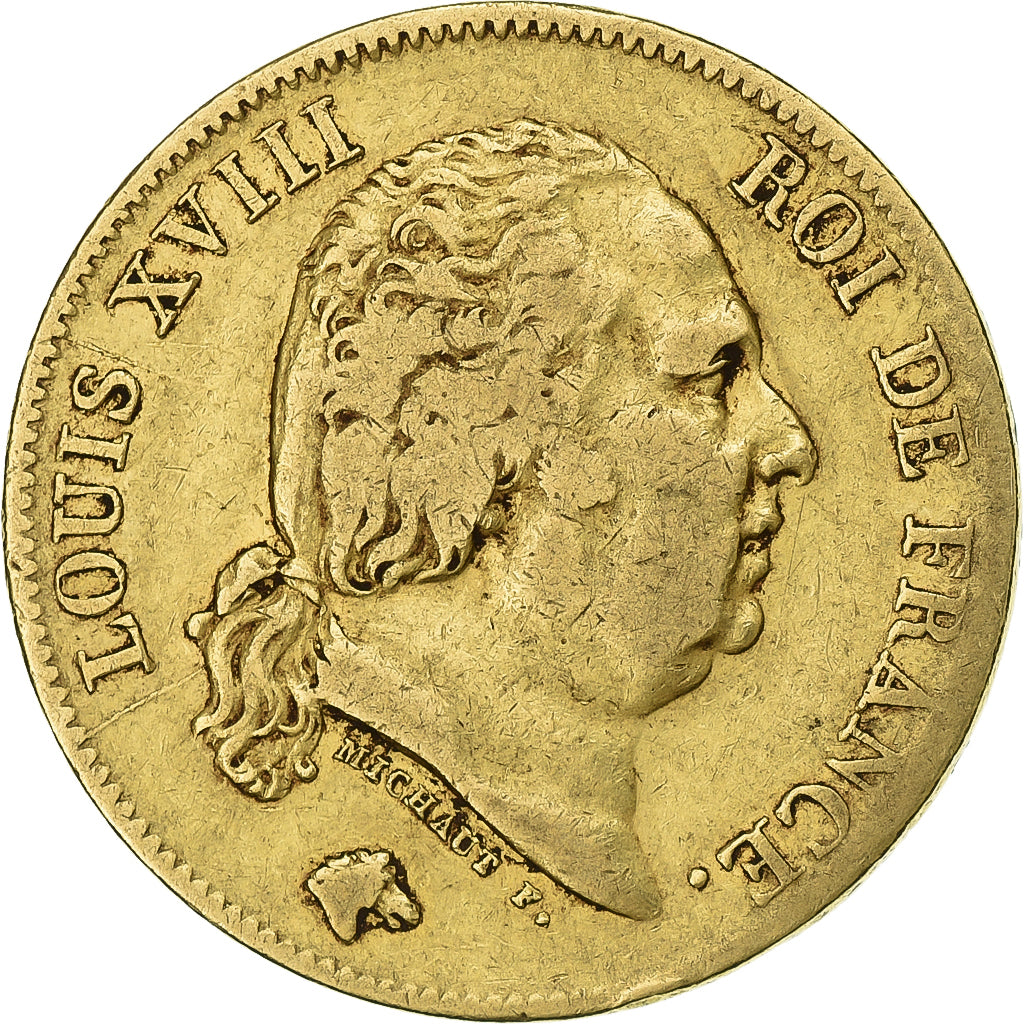 França, Louis XVIII, 40 Francs, 1818, Lille, Dourado, VF(30-35), Gadoury:1092