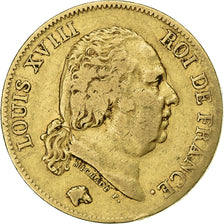 França, Louis XVIII, 40 Francs, 1818, Lille, Dourado, VF(30-35), Gadoury:1092