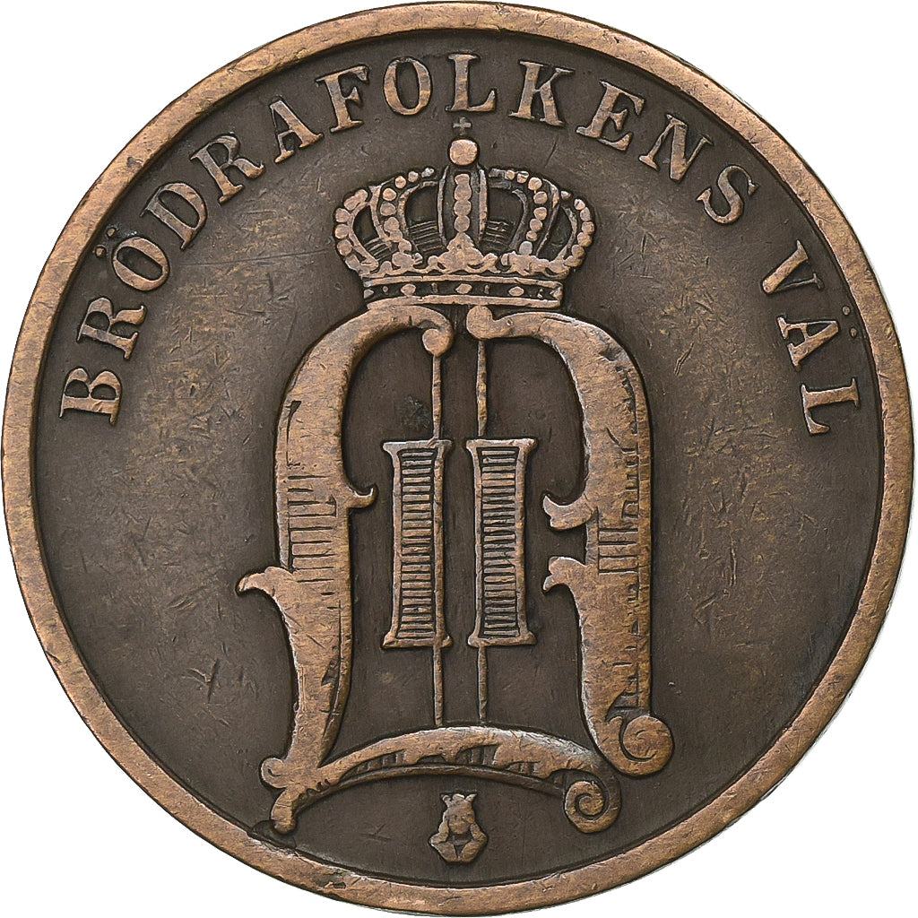 Svezia, Oscar II, 2 Öre, 1897, Bronzo, BB, KM:746