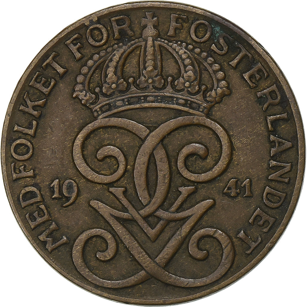 Sweden, Gustaf V, 2 Öre, 1941, Bronze, EF(40-45), KM:778