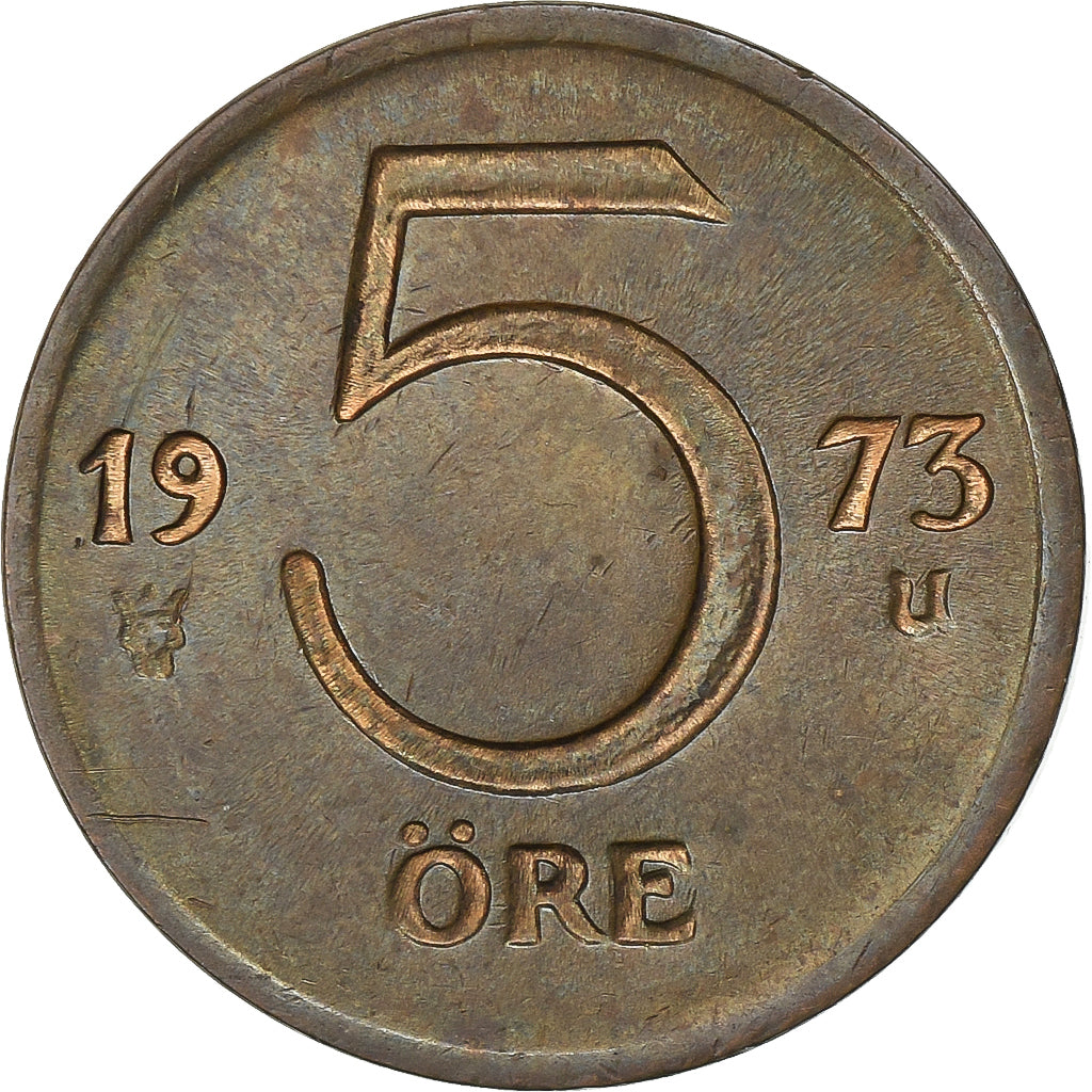 Sweden, Gustaf VI, 5 Öre, 1973, Bronze, AU(50-53), KM:845