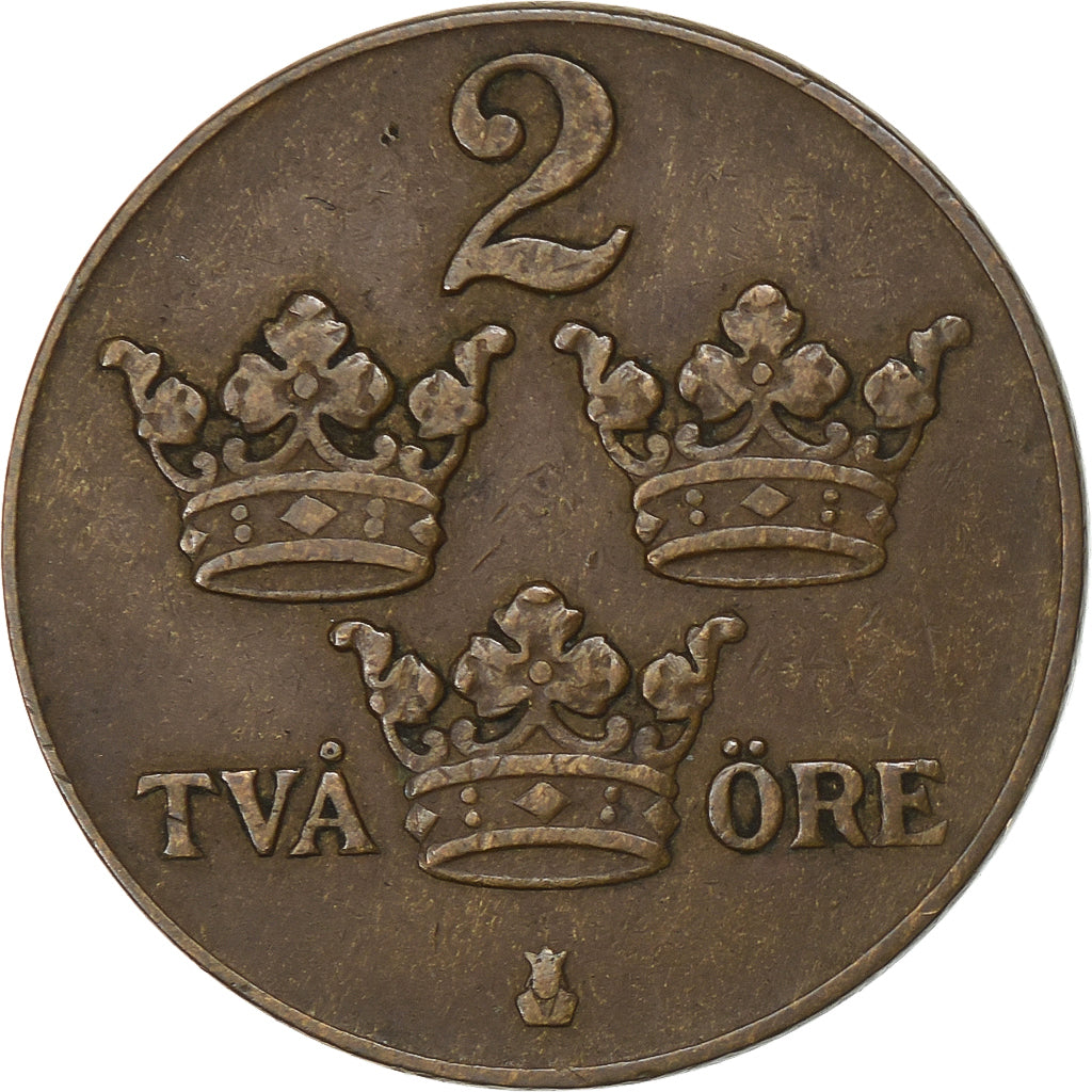 Suécia, Gustaf V, 2 Öre, 1933, Bronze, EF(40-45), KM:778