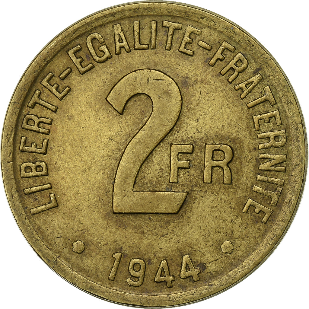 Frankreich, 2 Francs, France Libre, 1944, Philadelphia, Messing, SS, KM:905