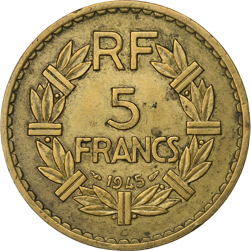 Frankreich, 5 Francs, Lavrillier, 1945, Castelsarrasin, Aluminum-Bronze, SS