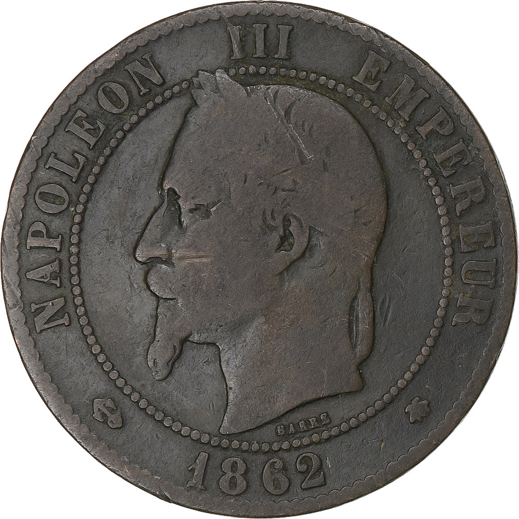 France, Napoléon III, 10 Centimes, 1862, Paris, Bronze, TB, Gadoury:253