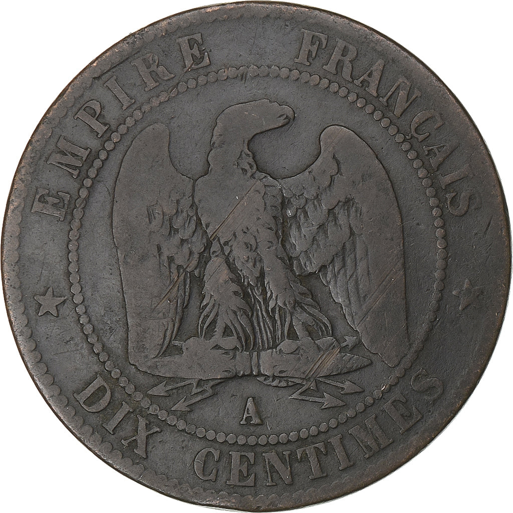 France, Napoléon III, 10 Centimes, 1862, Paris, Bronze, TB, Gadoury:253