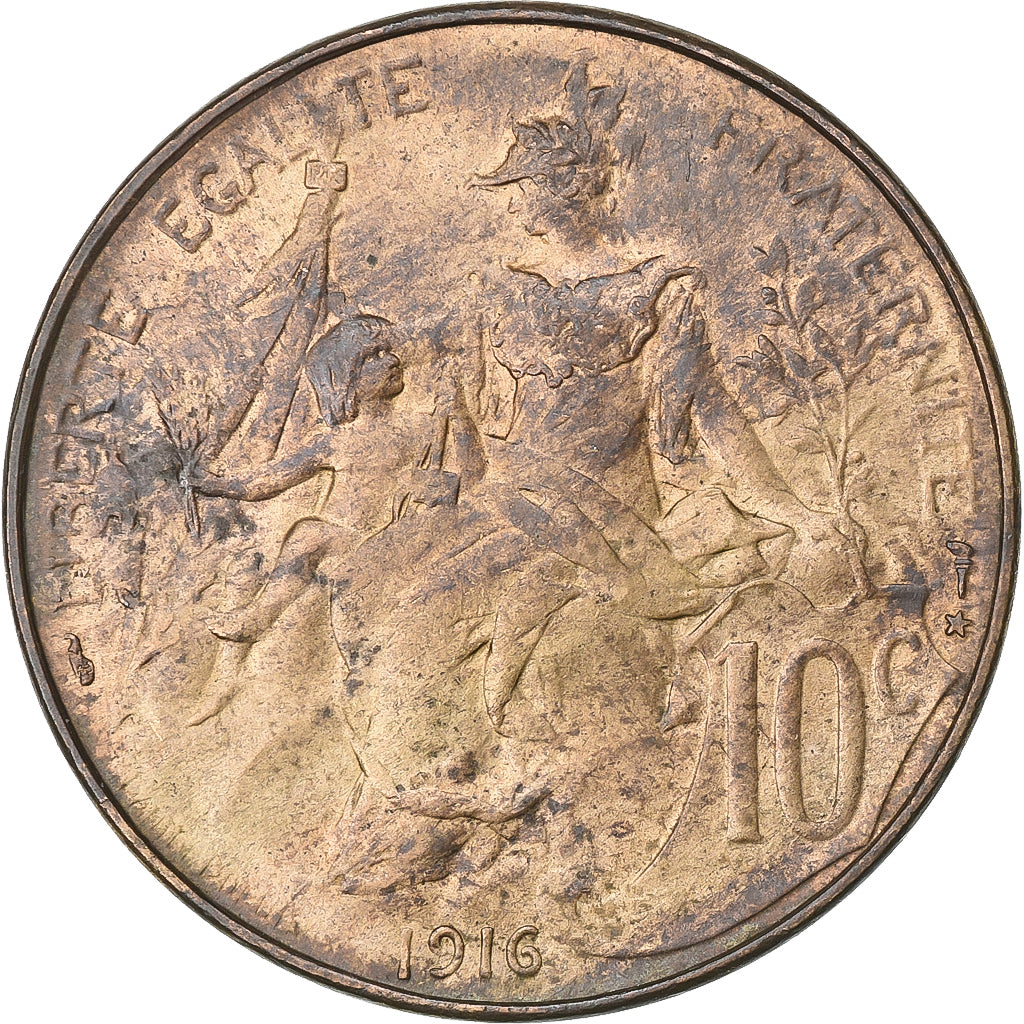 França, 10 Centimes, Dupuis, 1916 ★, Paris, Bronze, AU(50-53), Gadoury:277