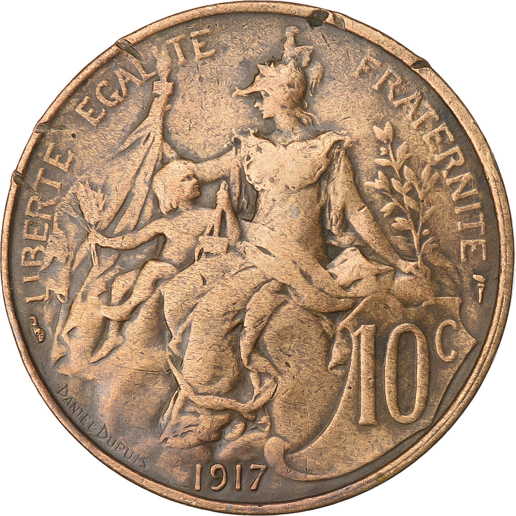Frankrijk, 10 Centimes, Dupuis, 1917, Paris, Bronzen, ZF, Gadoury:277, KM:843
