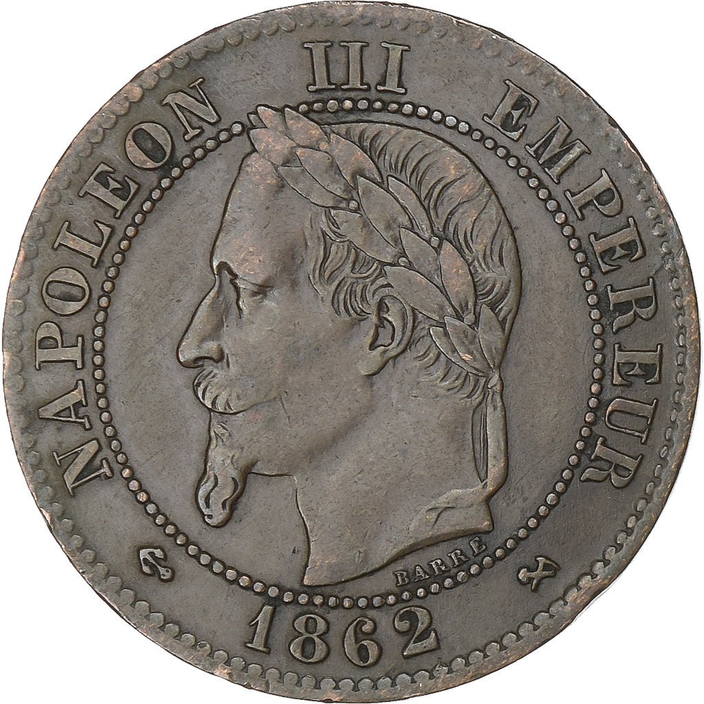 Francja, Napoleon III, 2 Centimes, 1862, Bordeaux, Brązowy, AU(50-53)
