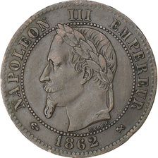 Francia, Napoleon III, 2 Centimes, 1862, Bordeaux, Bronzo, BB+, Gadoury:104