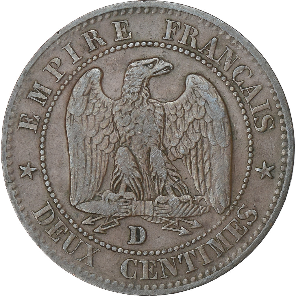 France, Napoleon III, 2 Centimes, 1855, Lyon, ancre grand lion, Bronze