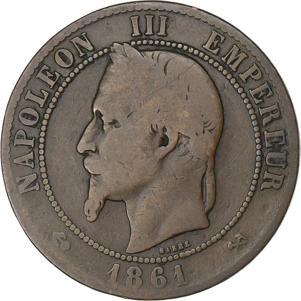 Frankrijk, Napoleon III, 10 Centimes, 1861, Bordeaux, Bronzen, ZG+, Gadoury:253