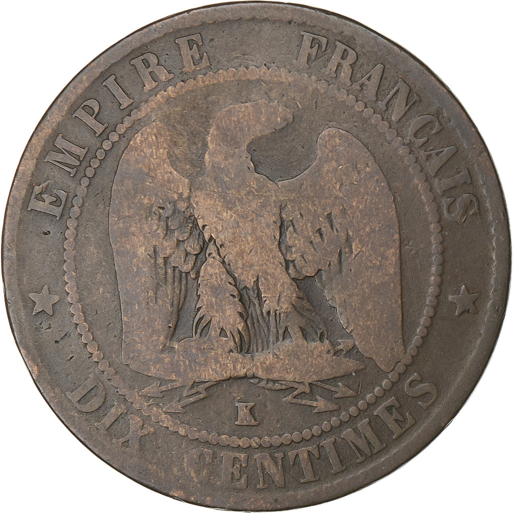 Frankrijk, Napoleon III, 10 Centimes, 1861, Bordeaux, Bronzen, ZG+, Gadoury:253