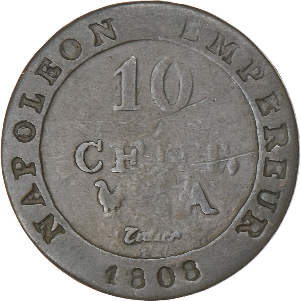 France, Napoléon I, 10 Centimes, 1808, Paris, Billon, B+, Gadoury:190, KM:676.1