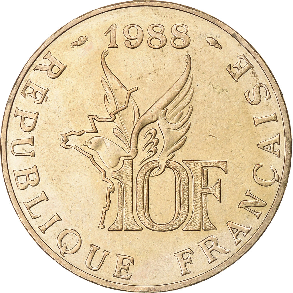 Frankreich, 10 Francs, Roland Garros, 1988, Tranche B, Aluminum-Bronze, VZ