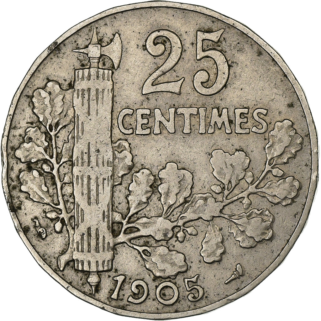 Francia, 25 Centimes, Patey, 1905, Paris, Níquel, MBC, Gadoury:364, KM:856