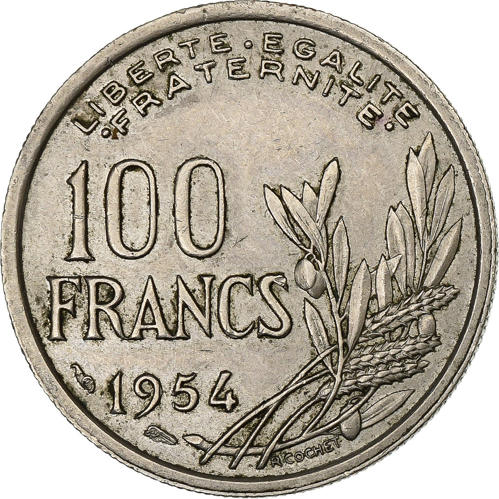 França, 100 Francs, Cochet, 1954, Paris, Cobre-níquel, AU(50-53), Gadoury:897