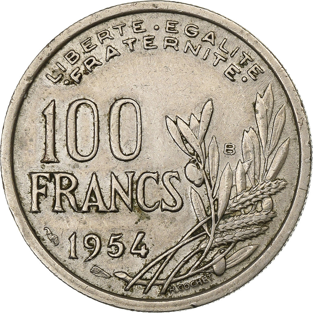 France, 100 Francs, Cochet, 1954, Beaumont - Le Roger, Copper-nickel, AU(50-53)