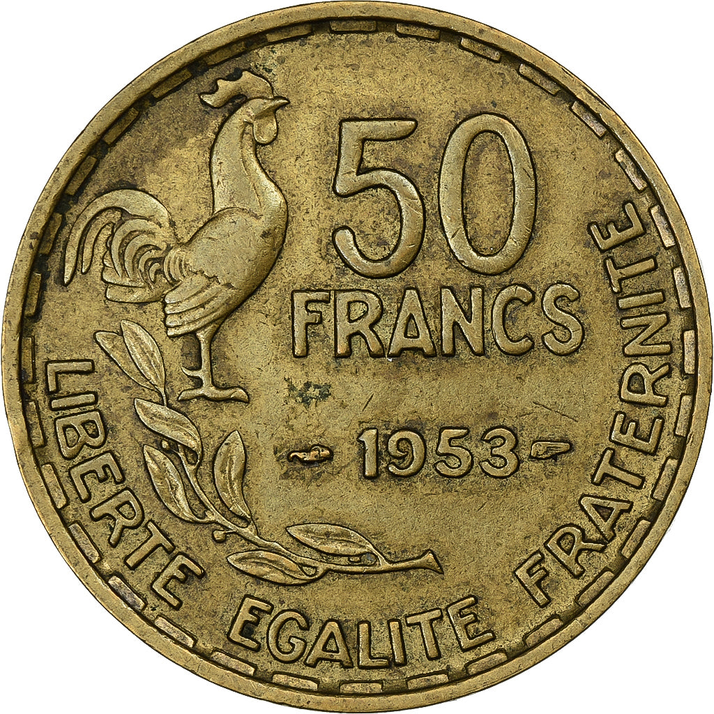 France, 50 Francs, Guiraud, 1953, Paris, Aluminum-Bronze, EF(40-45)