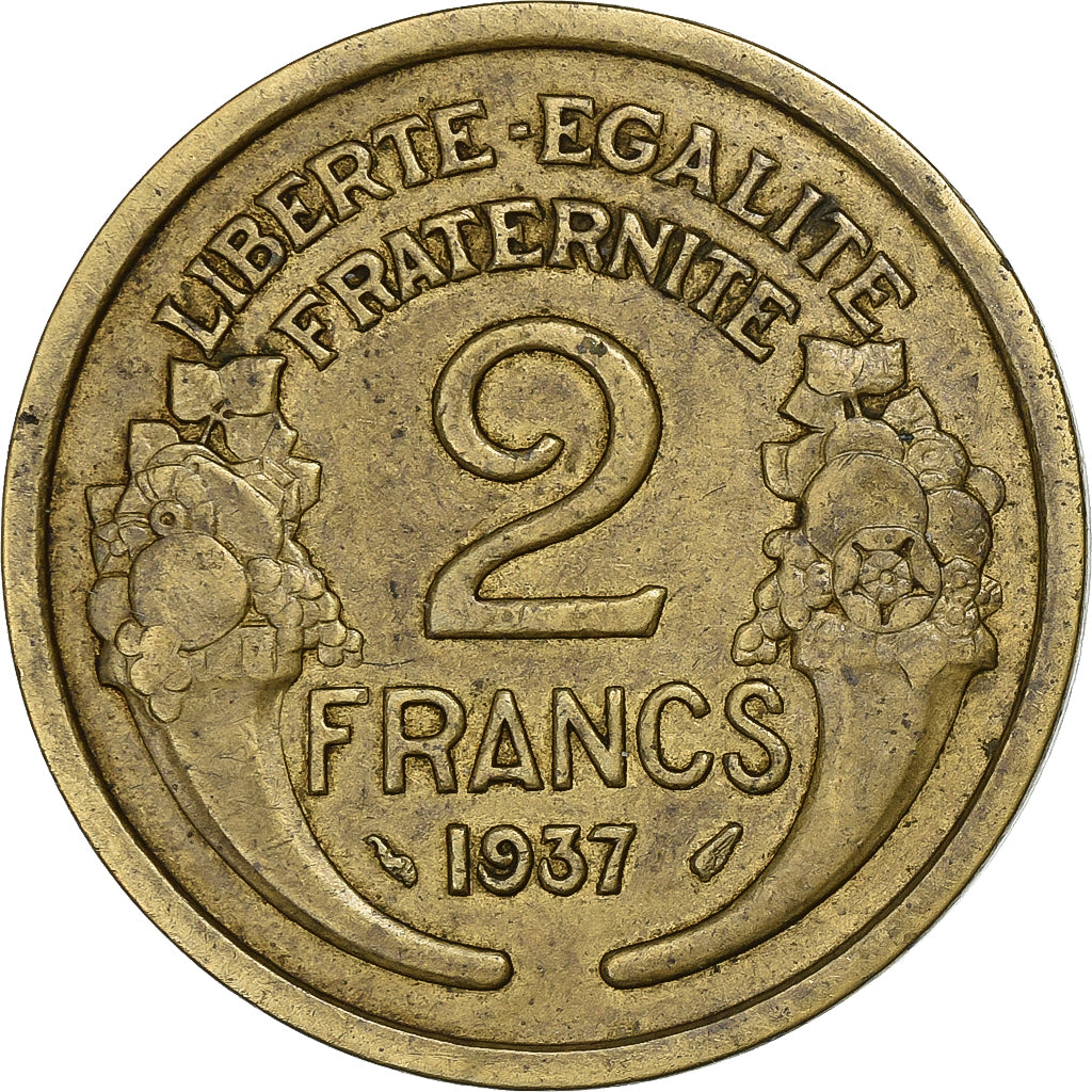 França, 2 Francs, Morlon, 1937, Paris, Alumínio-Bronze, EF(40-45)