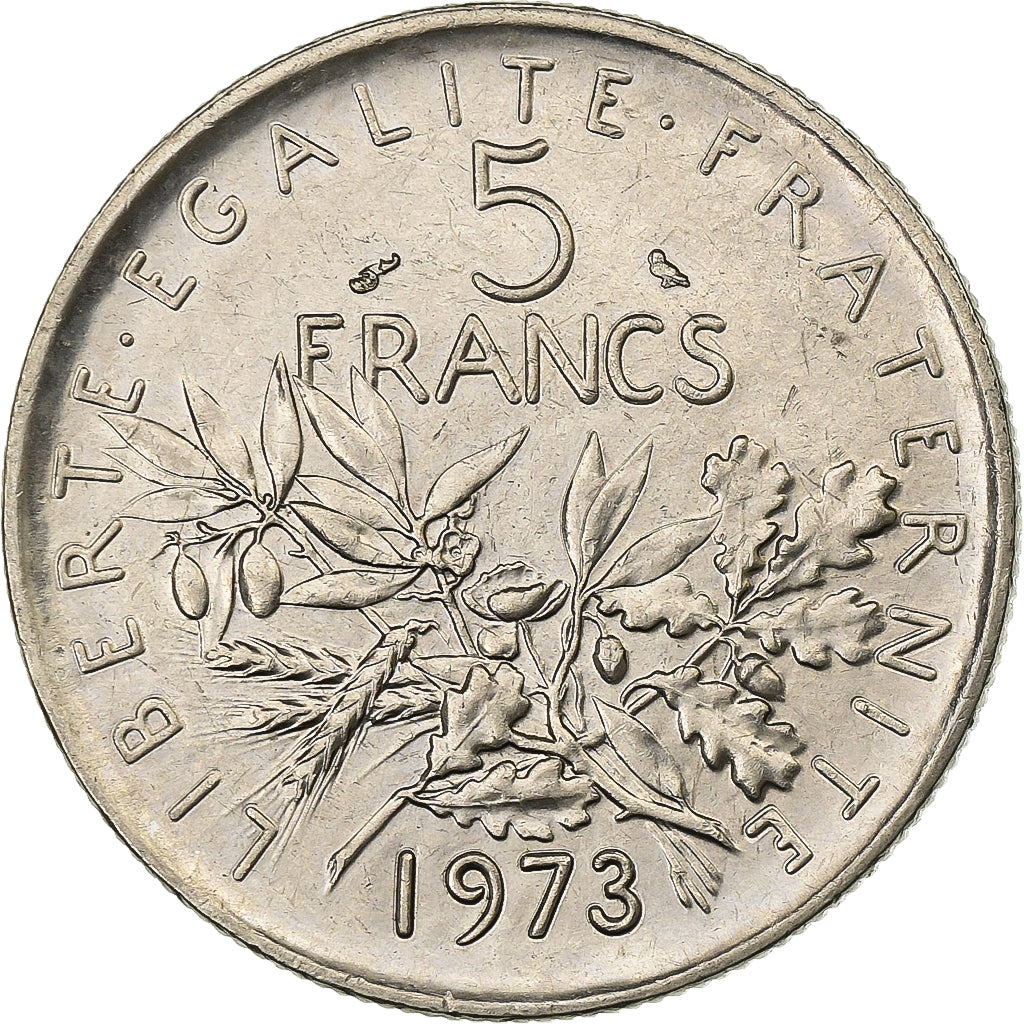 France, 5 Francs, Semeuse, 1973, Paris, Nickel Clad Copper-Nickel, AU(50-53)