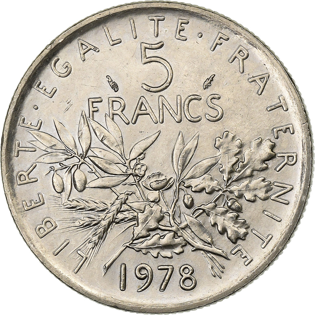 France, 5 Francs, Semeuse, 1978, Paris, Nickel Clad Copper-Nickel, AU(50-53)