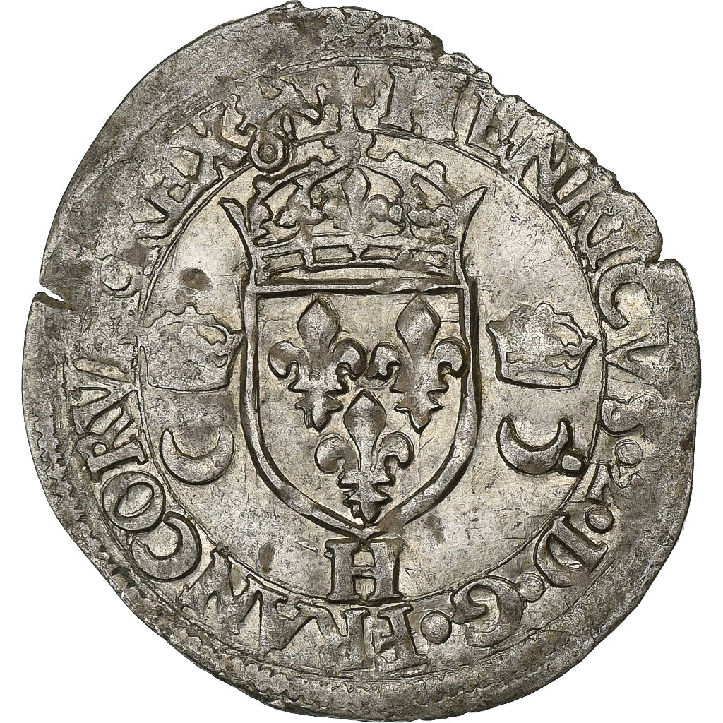 France, Henri II, Douzain aux croissants, 1550, La Rochelle, Billon, TTB+
