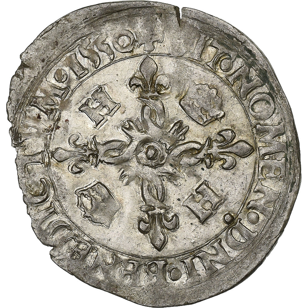 France, Henri II, Douzain aux croissants, 1550, La Rochelle, Billon, TTB+