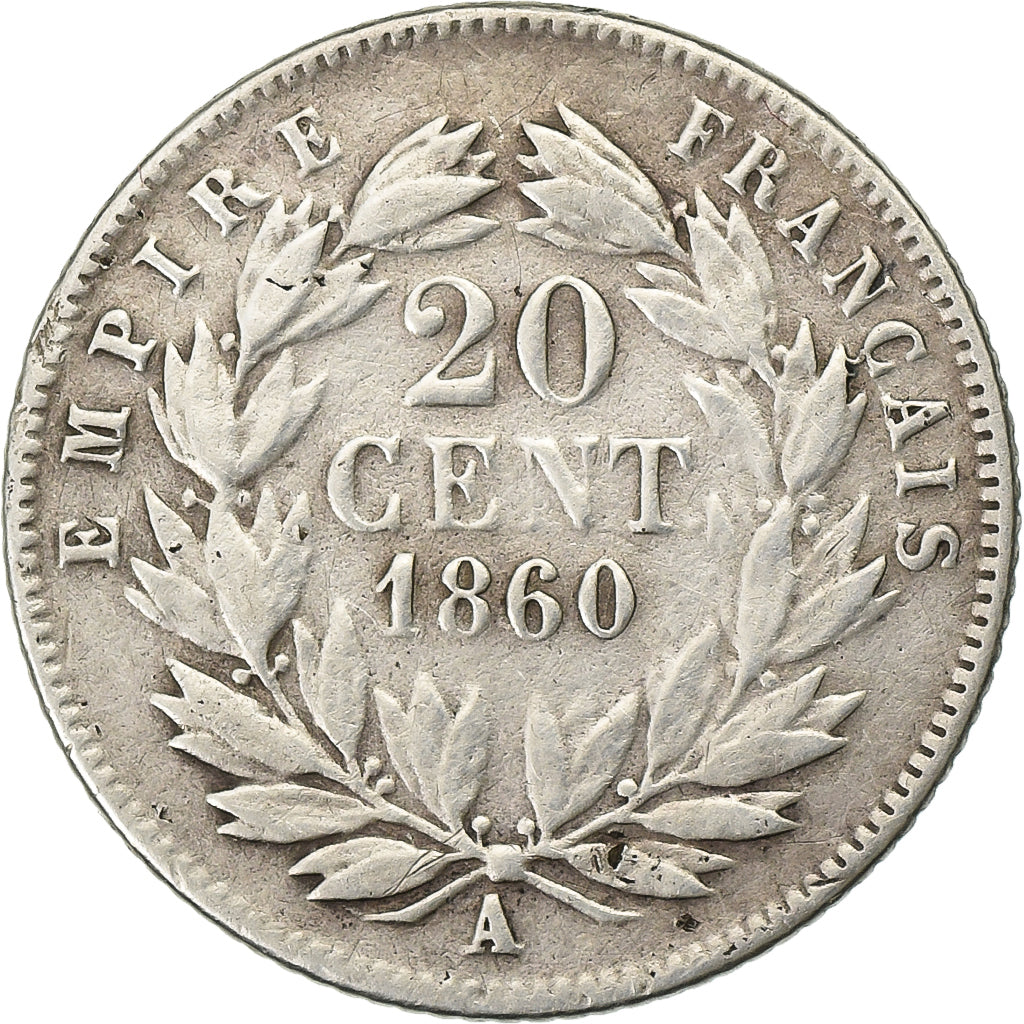 France, Napoleon III, 20 Centimes, 1860, Paris, Silver, VF(30-35), Gadoury:305