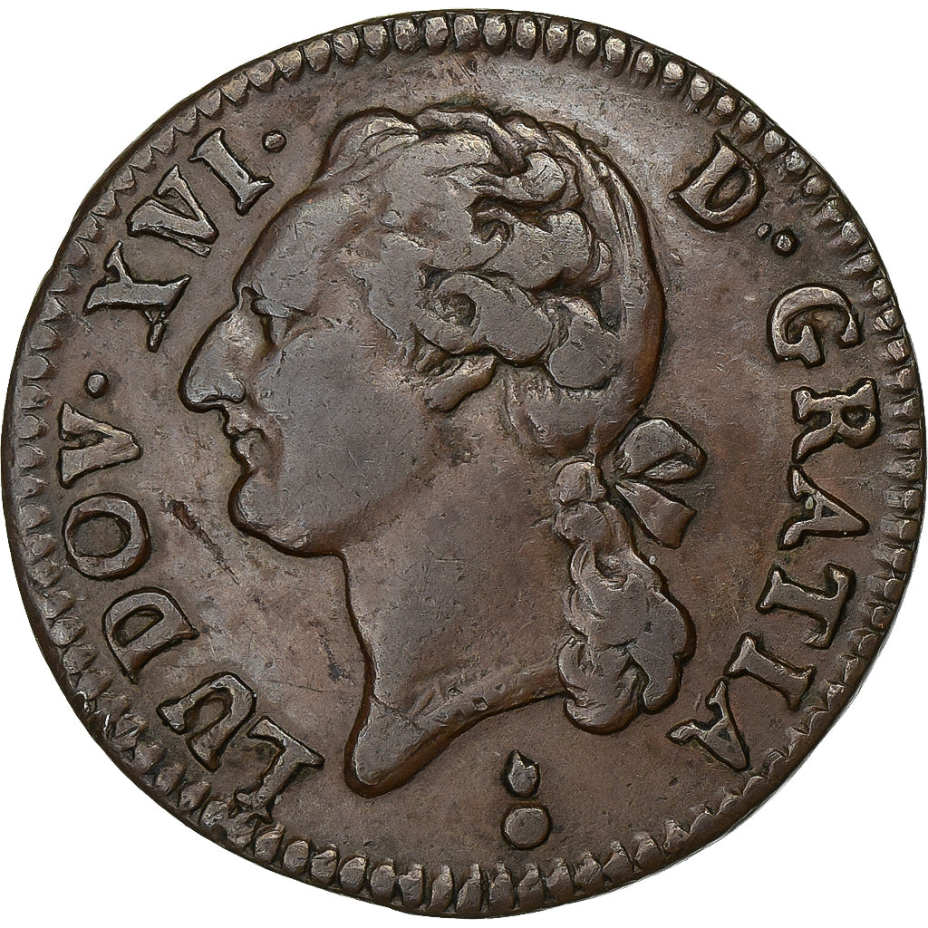 France, Louis XVI, 1/2 Sol, 1/2 Sol ou 1/2 sou, 1788, Metz, Rare, Copper