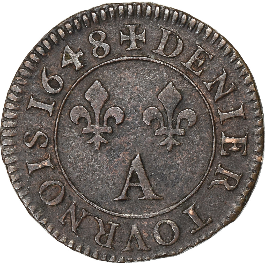 Francja, Louis XIV, Denier Tournois, Denier tournois de Navarre, 1648, Paris