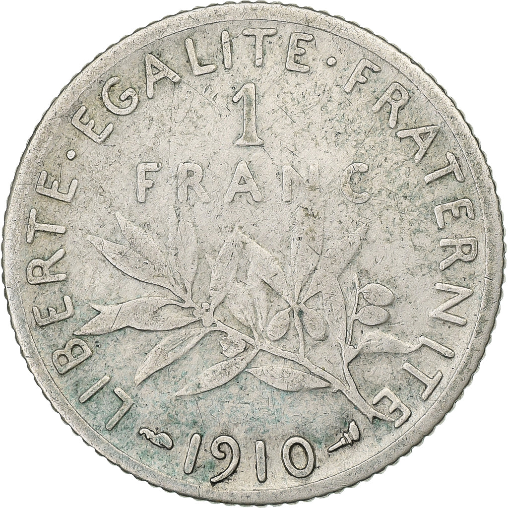 França, Franc, Semeuse, 1910, Paris, Prata, VF(30-35), Gadoury:467, KM:844.1