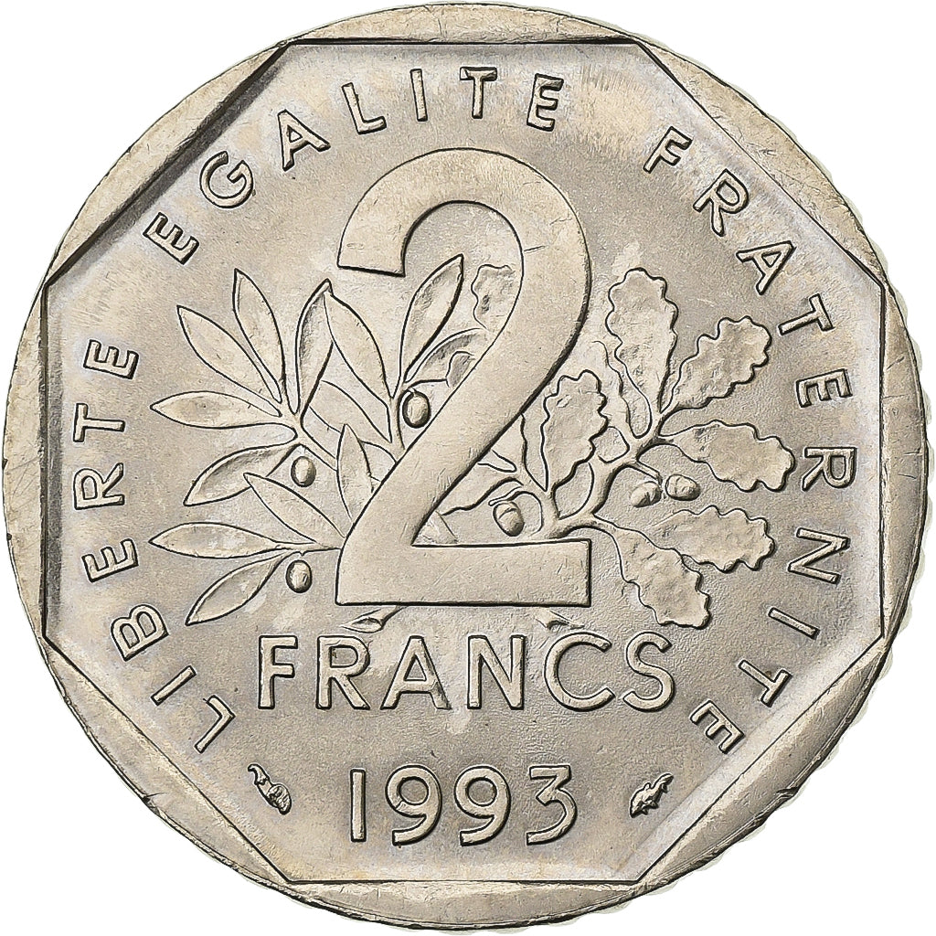 Francja, 2 Francs, Jean Moulin, 1993, Paris, Nikiel, AU(55-58), Gadoury:548