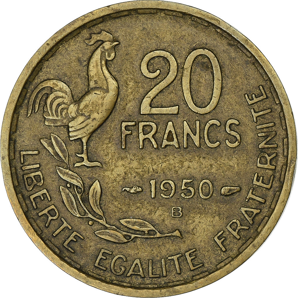 Francja, 20 Francs, Guiraud, 1950, Beaumont - Le Roger, Aluminium-Brąz