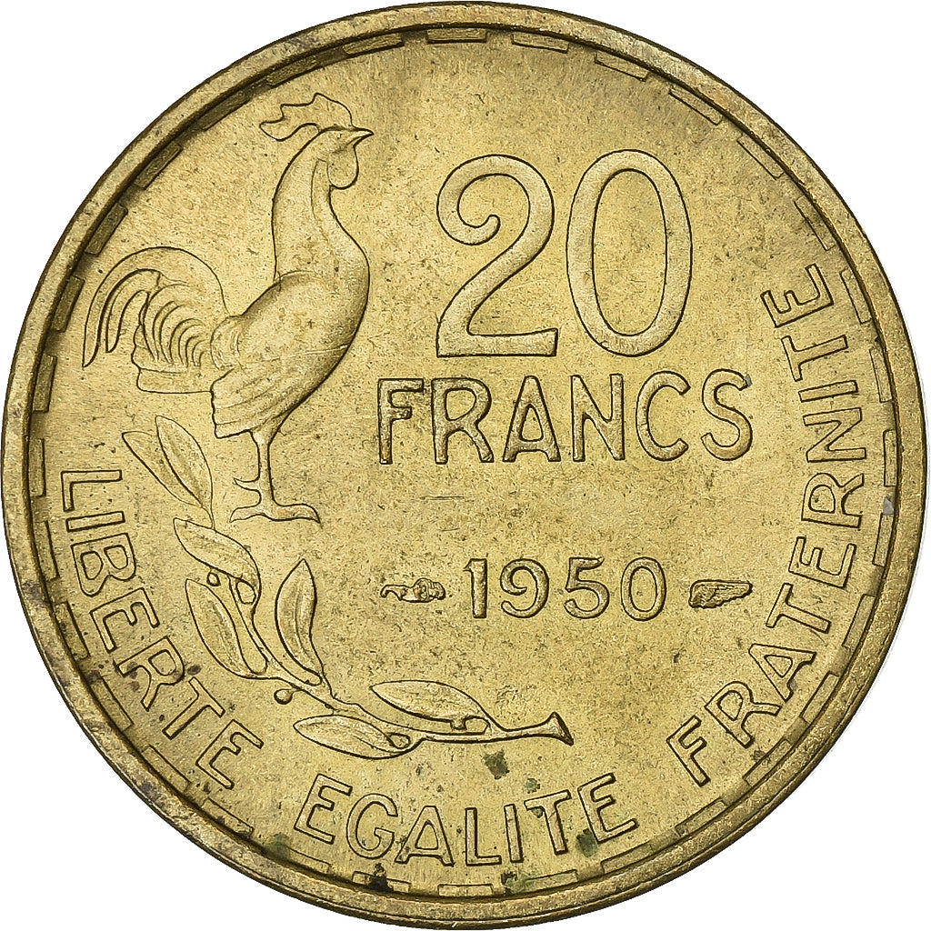 Francia, 20 Francs, Guiraud, 1950, Paris, Alluminio-bronzo, BB, Gadoury:865