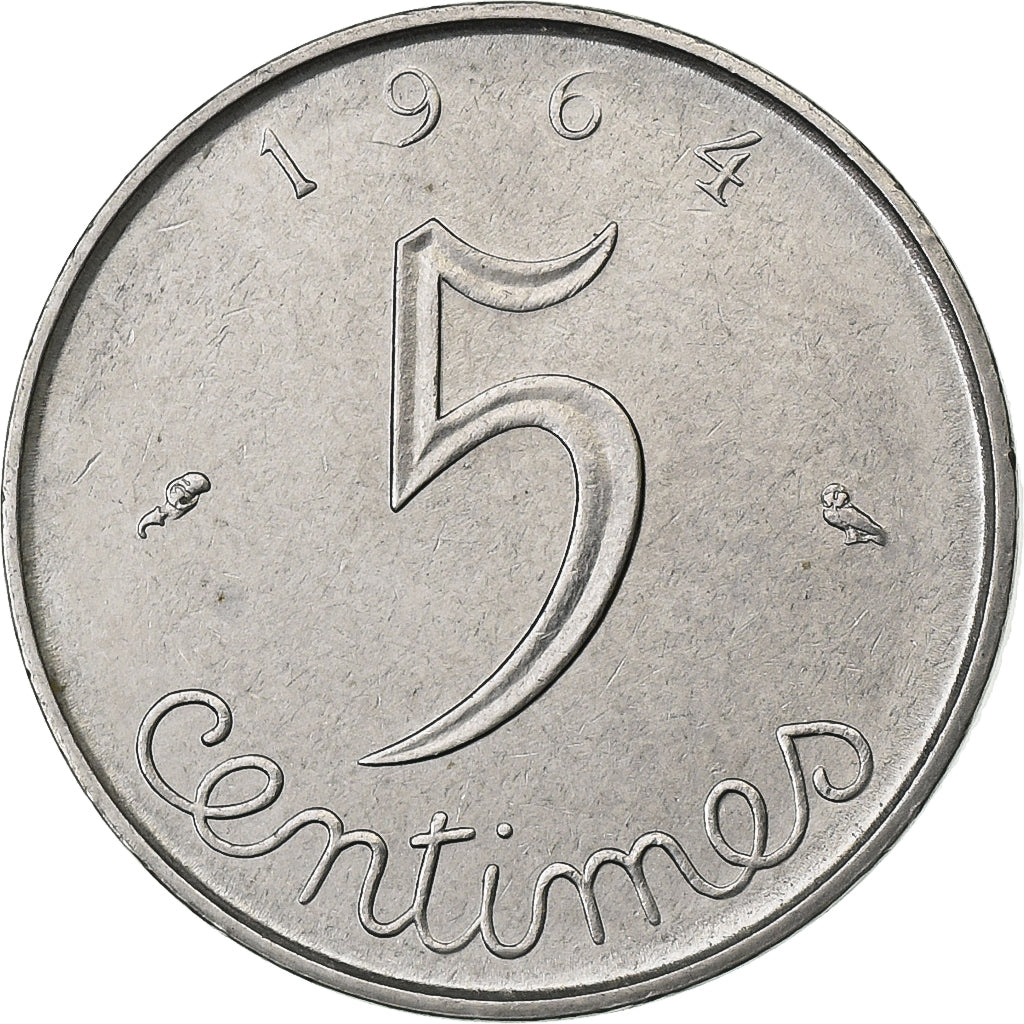 França, 5 Centimes, Épi, 1964, Paris, Aço Inoxidável, AU(50-53)