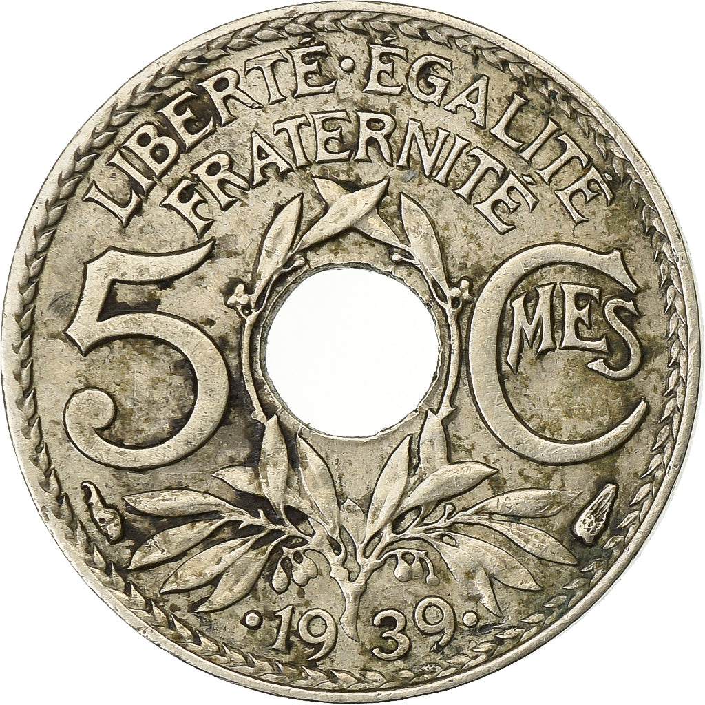 France, 5 Centimes, Lindauer, .1939., Paris, Nickel-Bronze, EF(40-45)