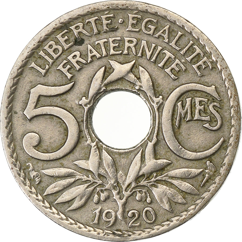 França, 5 Centimes, Lindauer, 1920, Paris, Rara, Cobre-níquel, EF(40-45)