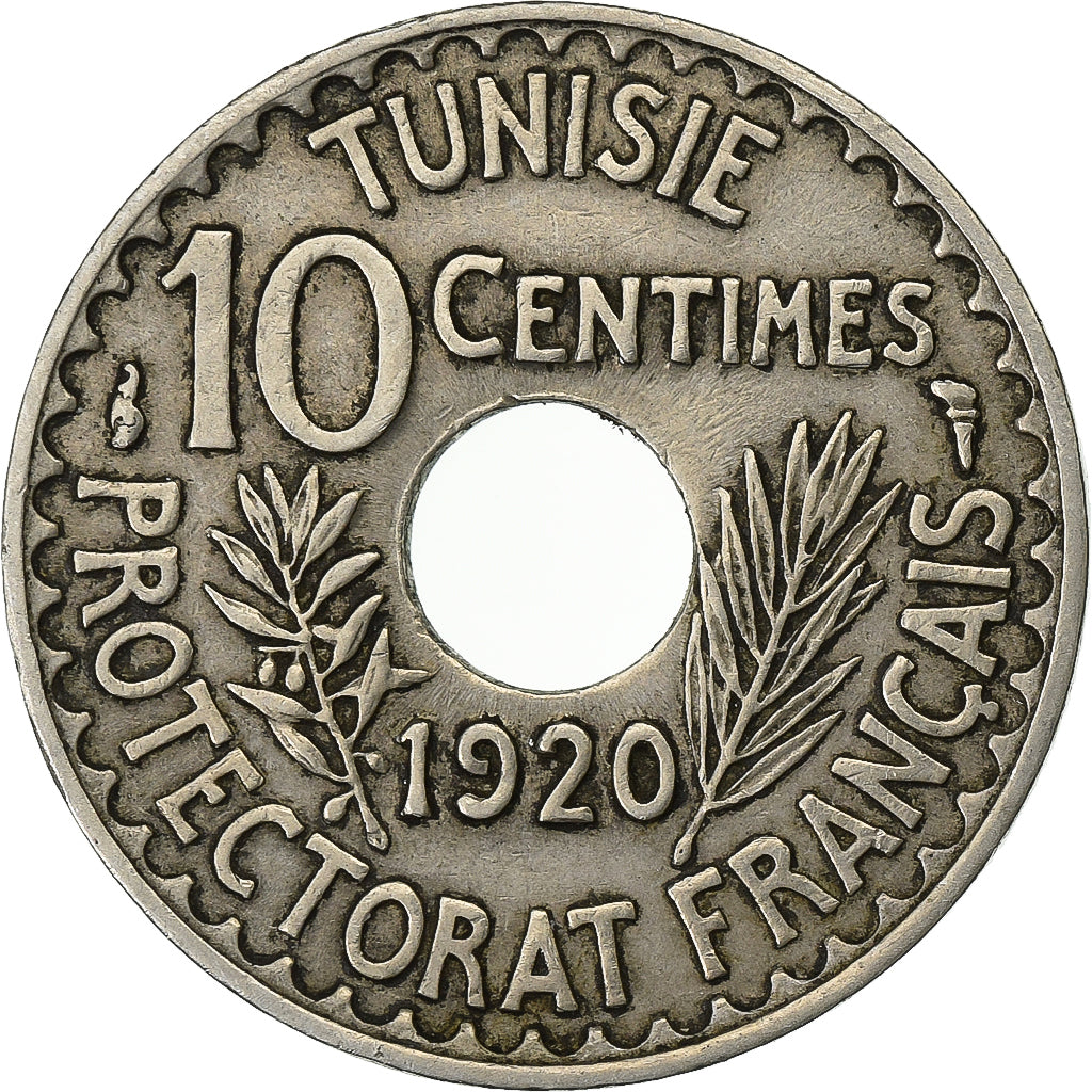 Tunisië, Muhammad al-Nasir Bey, 10 Centimes, 1338/1920, Paris, Nickel-Bronze