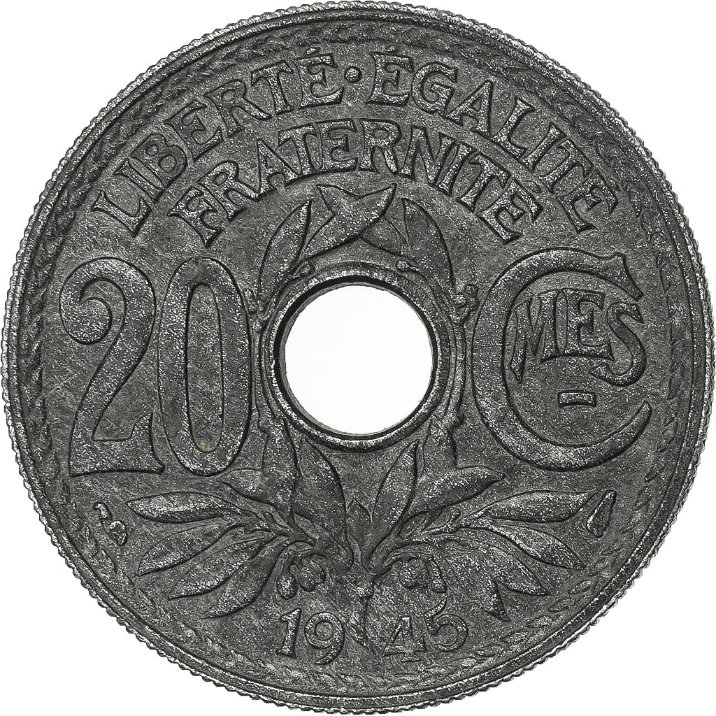 Francia, 20 Centimes, Lindauer, 1945, Paris, Cinc, MBC, Gadoury:324, KM:907.1