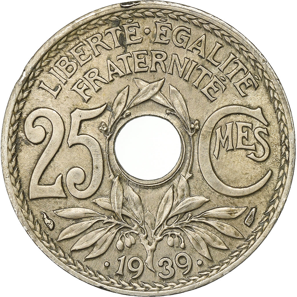 France, 25 Centimes, Lindauer, .1939., Paris, Nickel-Bronze, EF(40-45)