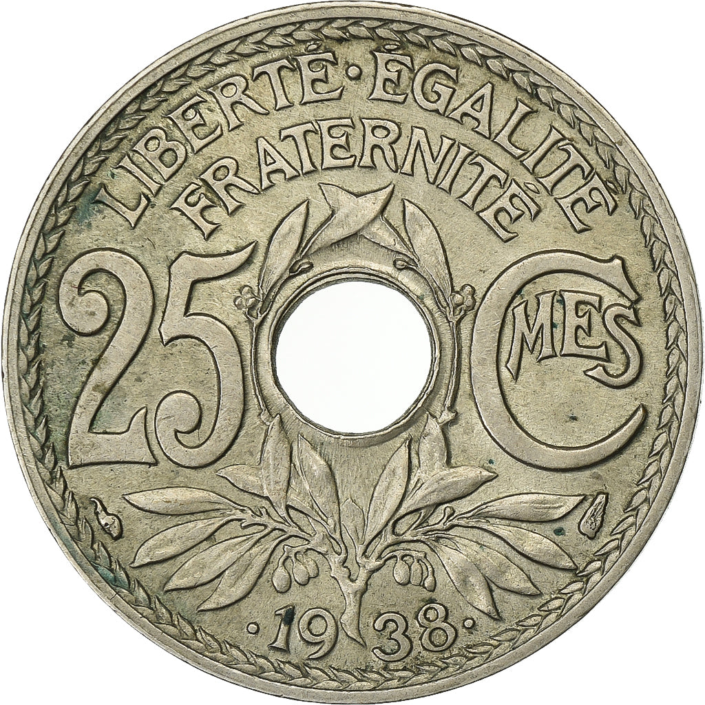 Francia, 25 Centimes, Lindauer, .1938., Paris, Níquel - bronce, MBC