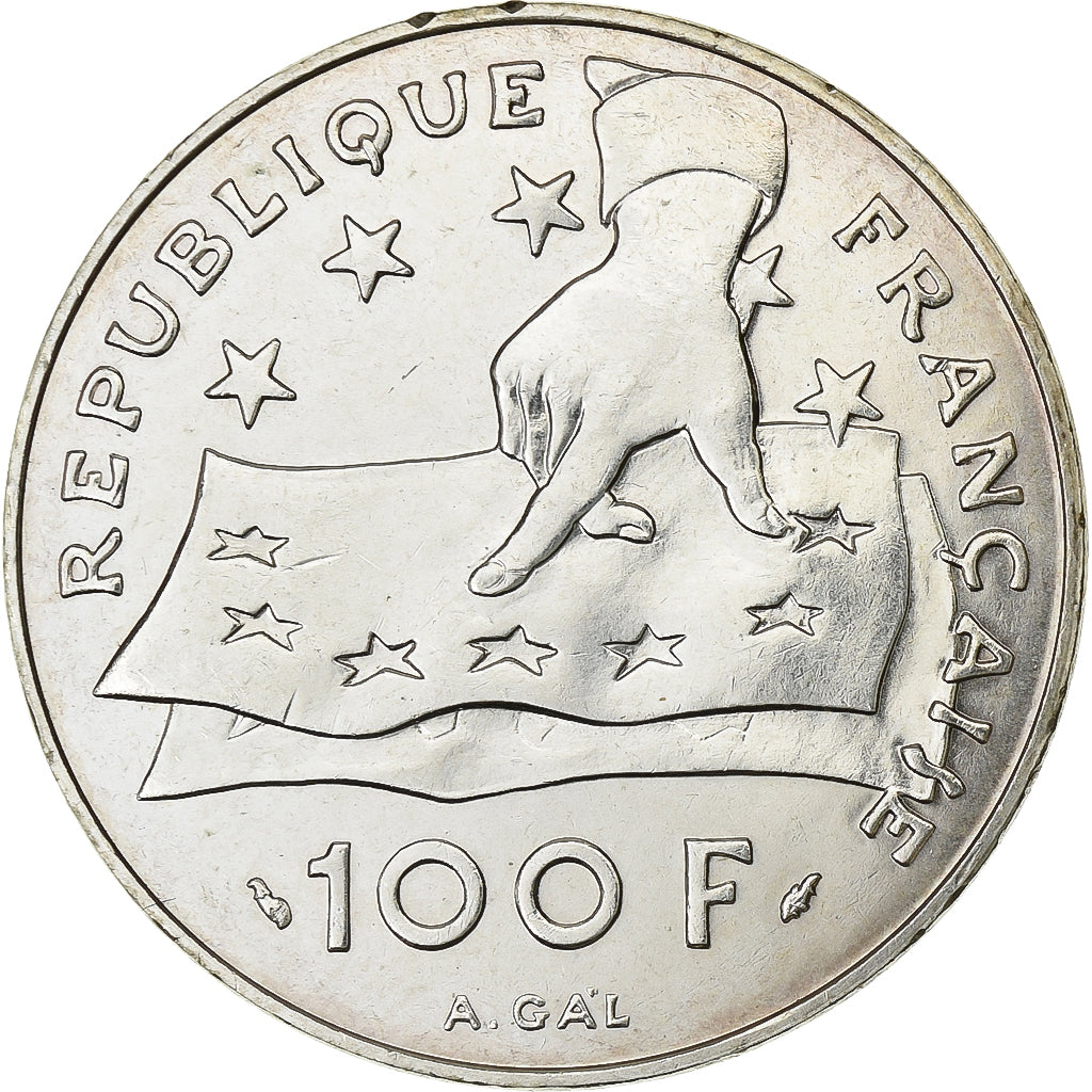 Francja, 100 Francs, Descartes, 1991, Paris, Srebro, AU(55-58), Gadoury:906