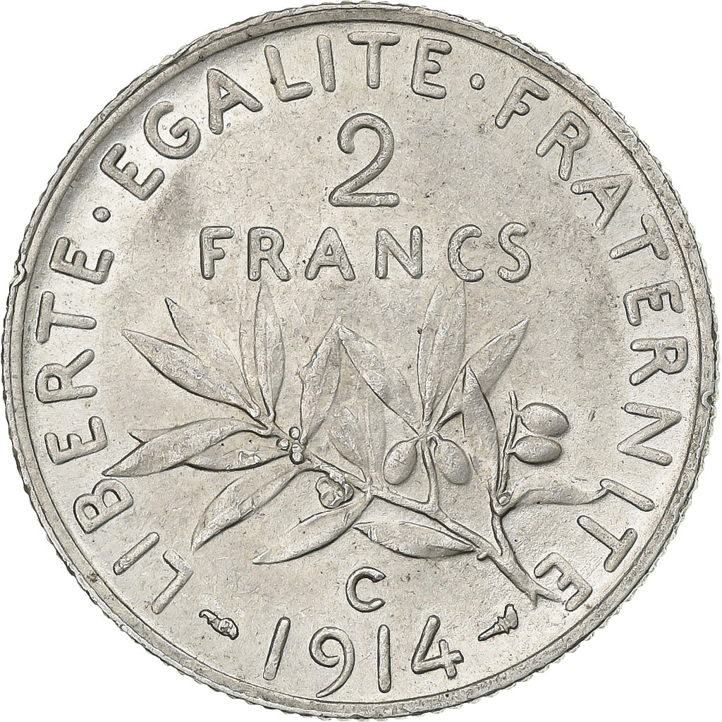 France, 2 Francs, Semeuse, 1914, Castelsarrasin, Silver, AU(50-53), Gadoury:532