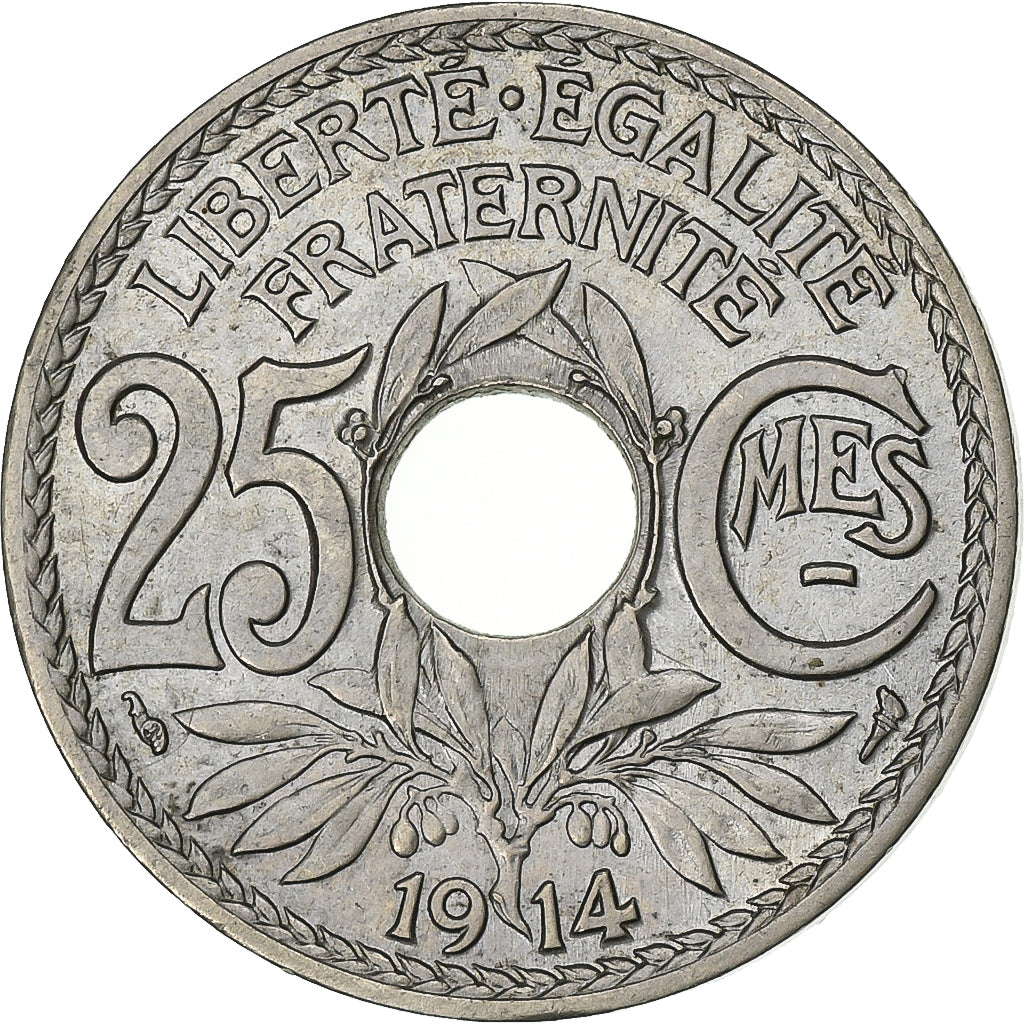 Francia, 25 Centimes, Lindauer, 1914, Paris, Souligné, Nichel, BB+