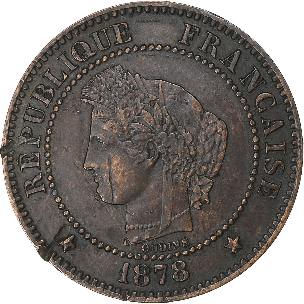 France, 2 Centimes, Cérès, 1878, Paris, Bronze, AU(50-53), Gadoury:105